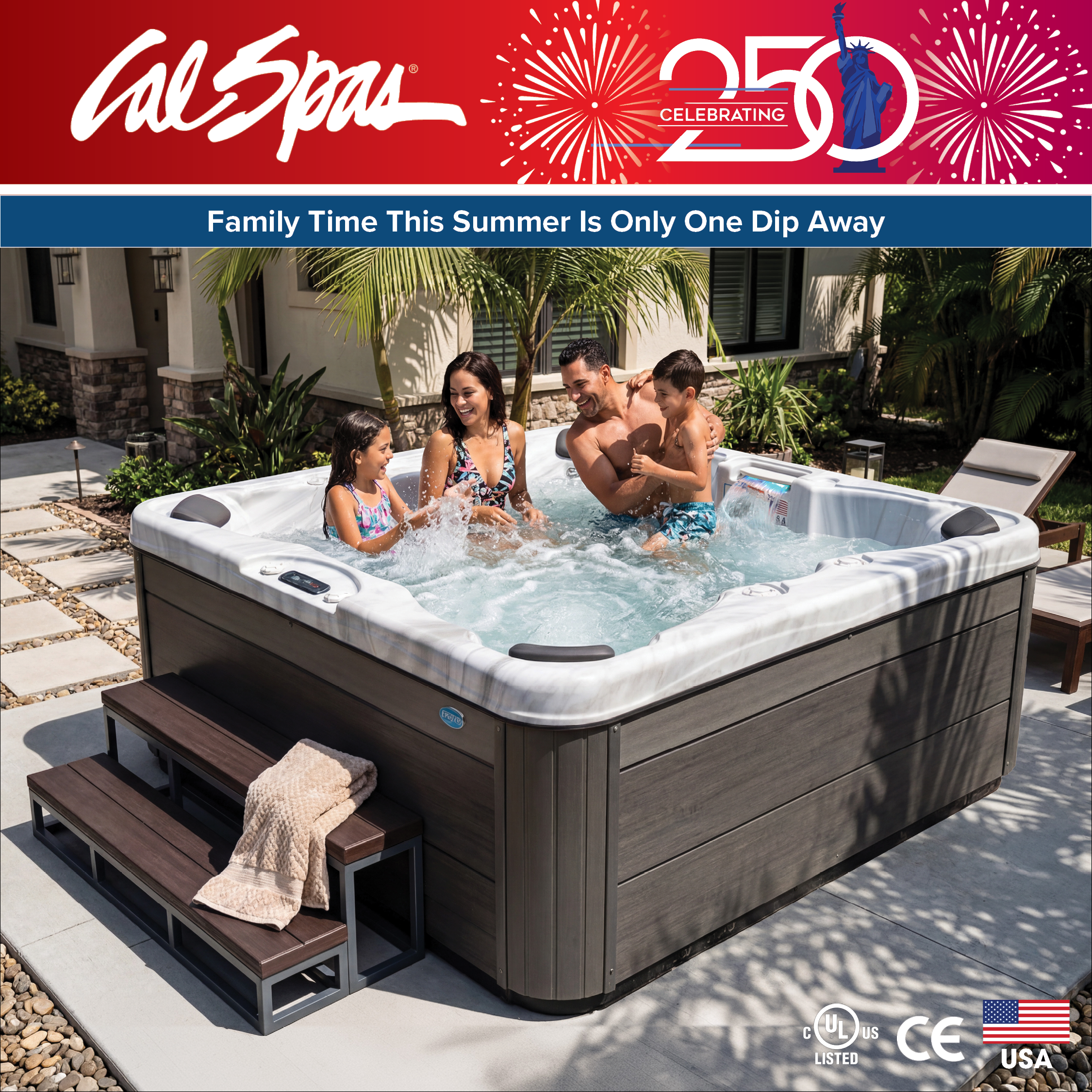 Calspas hot tub being used in a family setting - Seville